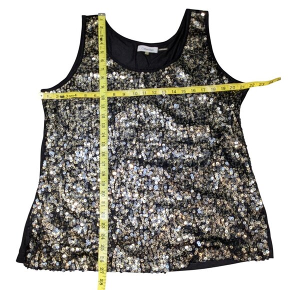 Calvin Klein Womens Black Gold Sequin Top 1X Scoop Neck Sleeveless Partywear - Picture 5 of 7